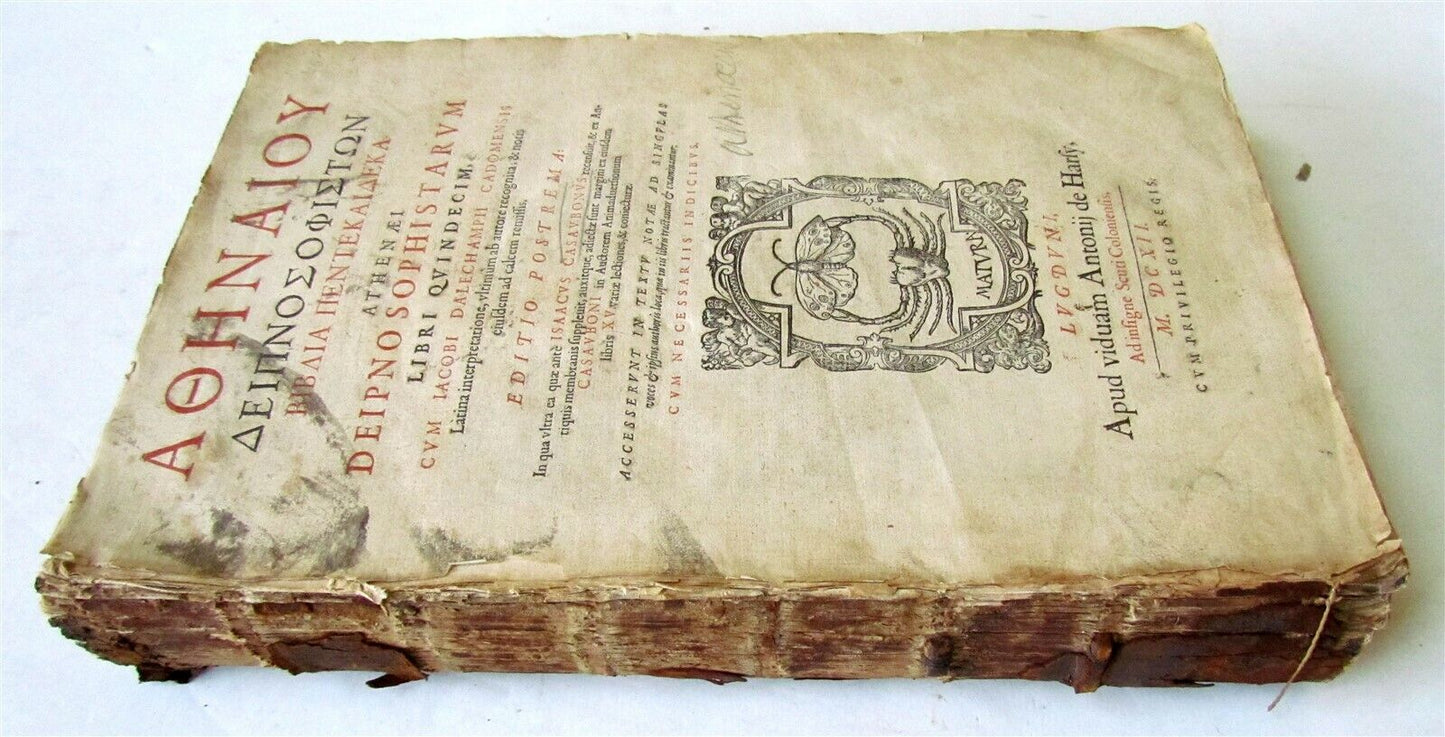 1612 DEIPNOSOPHISTAE GREEK LATIN antique FOLIO Banquet of Learned COOKBOOK RARE