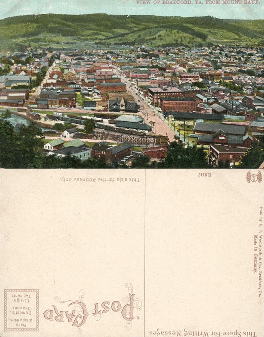 BRADFORD PA BIRD'S EYE VIEW FROM MT.RAUB ANTIQUE POSTCARD