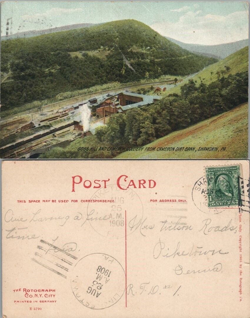 ANTIQUE 1908 POSTCARD GOSS HILL & CAMERON COLLIERY RAILWAY STATION SHAMOKIN PA