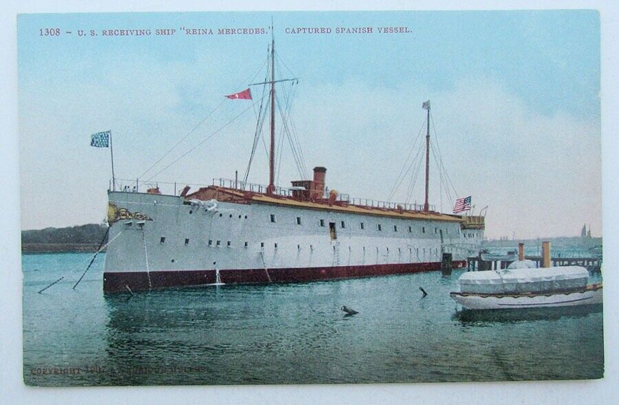 VINTAGE POSTCARD US RECEIVING SHIP REINA MERSEDES CAPTURED SPANISH VESSEL