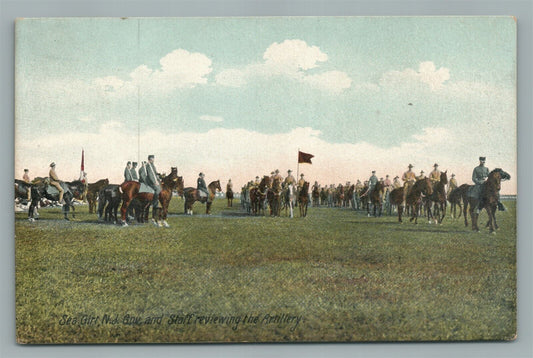 SEA GIRT NJ STATE CAMP GOVERNOR & STAFF REVIEWING ARTILLERY ANTIQUE POSTCARD
