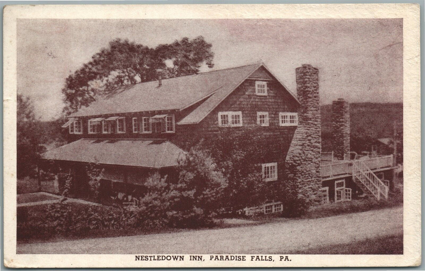 PARADISE FALLS PA NESTLEDOWN INN VINTAGE POSTCARD
