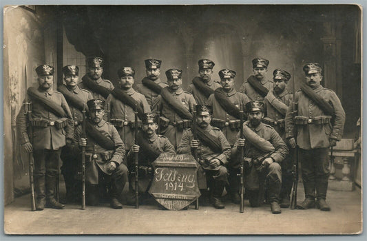 GERMAN SOLDIERS MANNHEIM KOMPANIE 1914 WWI ERA ANTIQUE REAL PHOTO POSTCARD RPPC