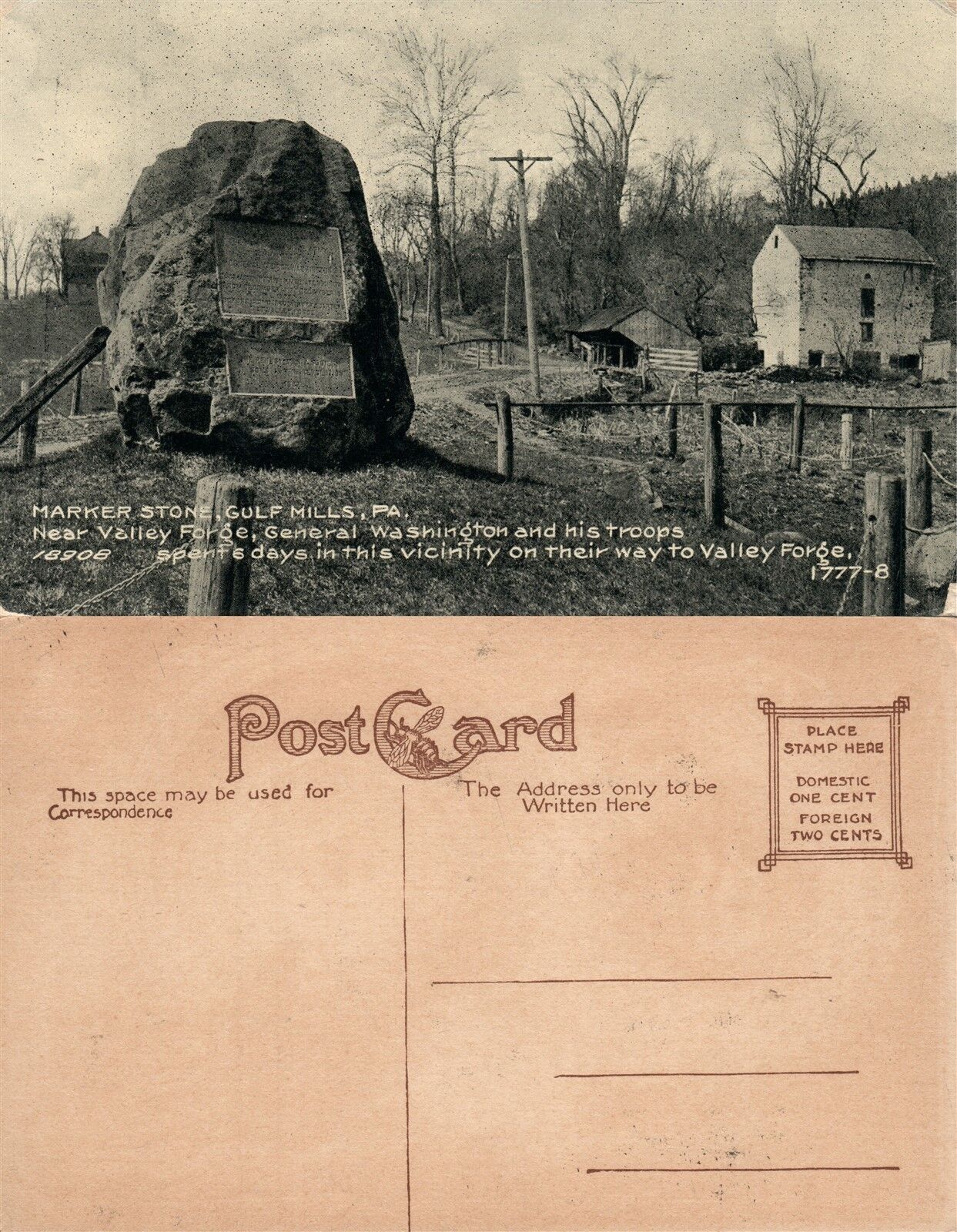 GULF MILLS NEAR VALLEY FORGE PA MARKER STONE ANTIQUE POSTCARD
