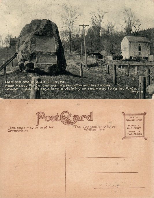 GULF MILLS NEAR VALLEY FORGE PA MARKER STONE ANTIQUE POSTCARD