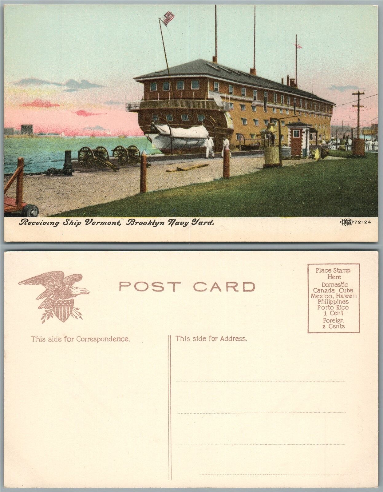 BROOKLYN NAVY YARD N.Y. RECEIVING SHIP VERMONT ANTIQUE POSTCARD