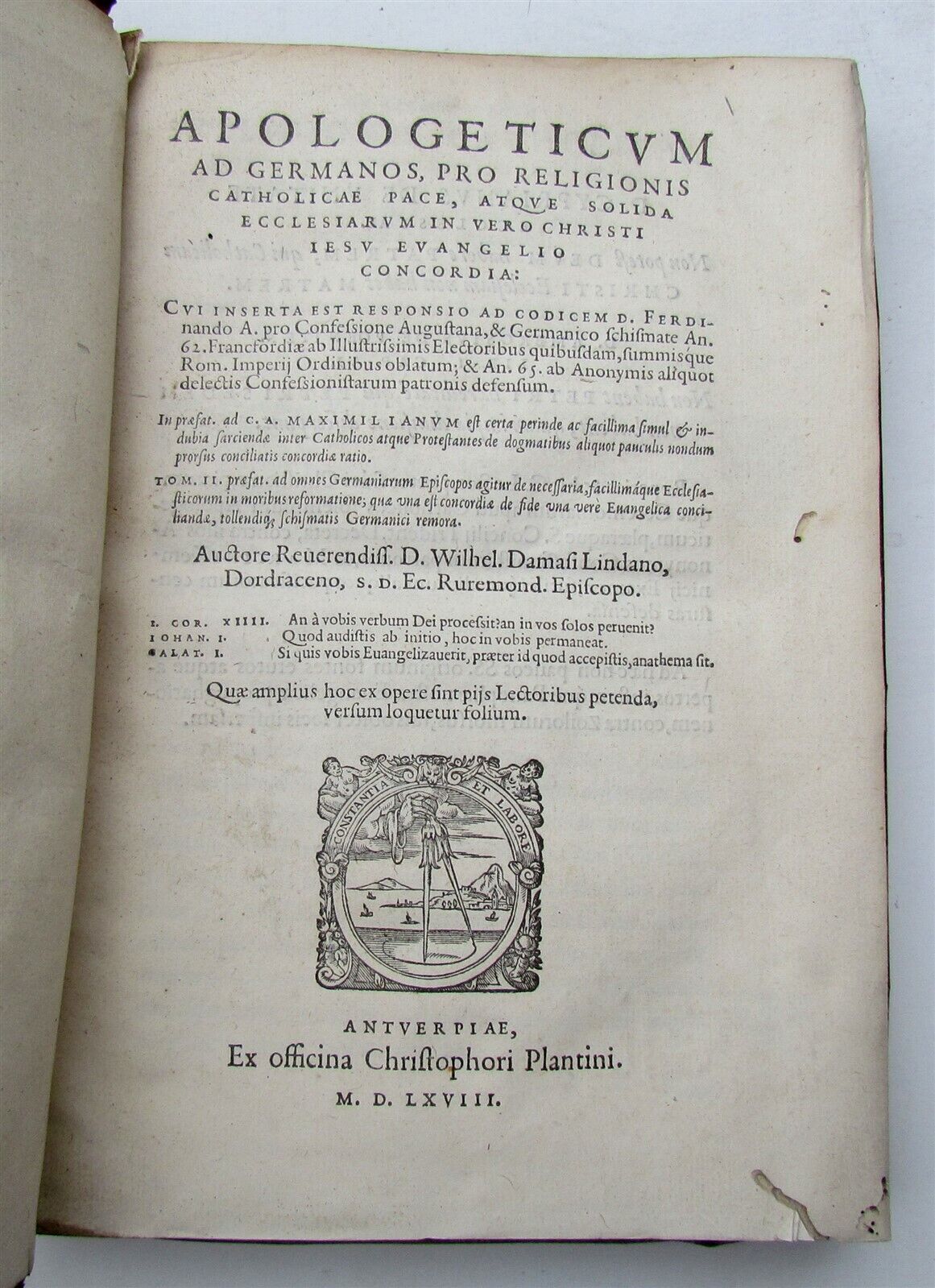 1568 PLANTIN PRESS Apologeticum ad Germanos VELLUM BINDING antique 16th CENTURY