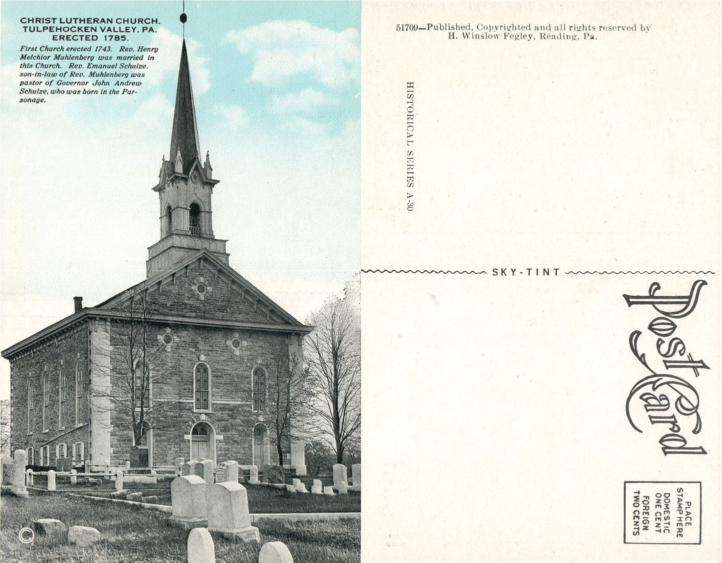 TULPEHOCKEN VALLEY PA CHRIST LUTHERAN CHURCH & CEMETERY ANTIQUE POSTCARD