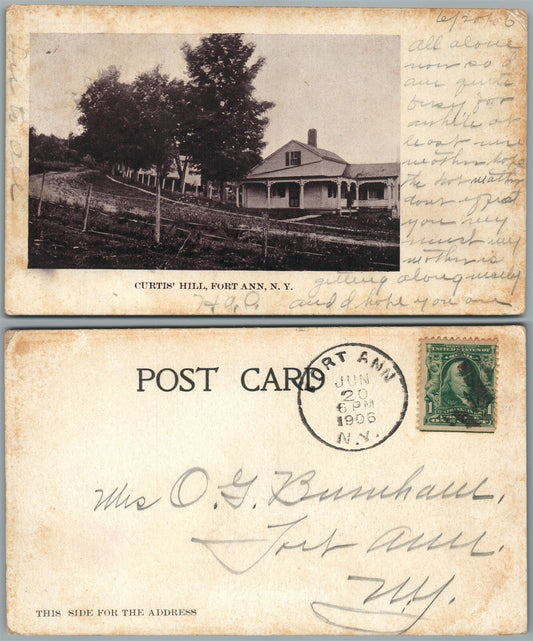 FORT ANN N.Y. CURTIS HILL ANTIQUE 1906 UNDIVIDED POSTCARD