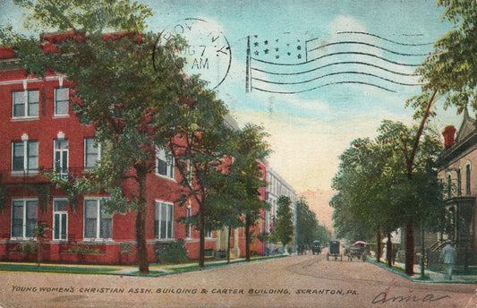 SCRANTON YOUNG WOMEN'S CHRISTIAN ASSN. & CARTER BUILDING 1910 ANTIQUE POSTCARD