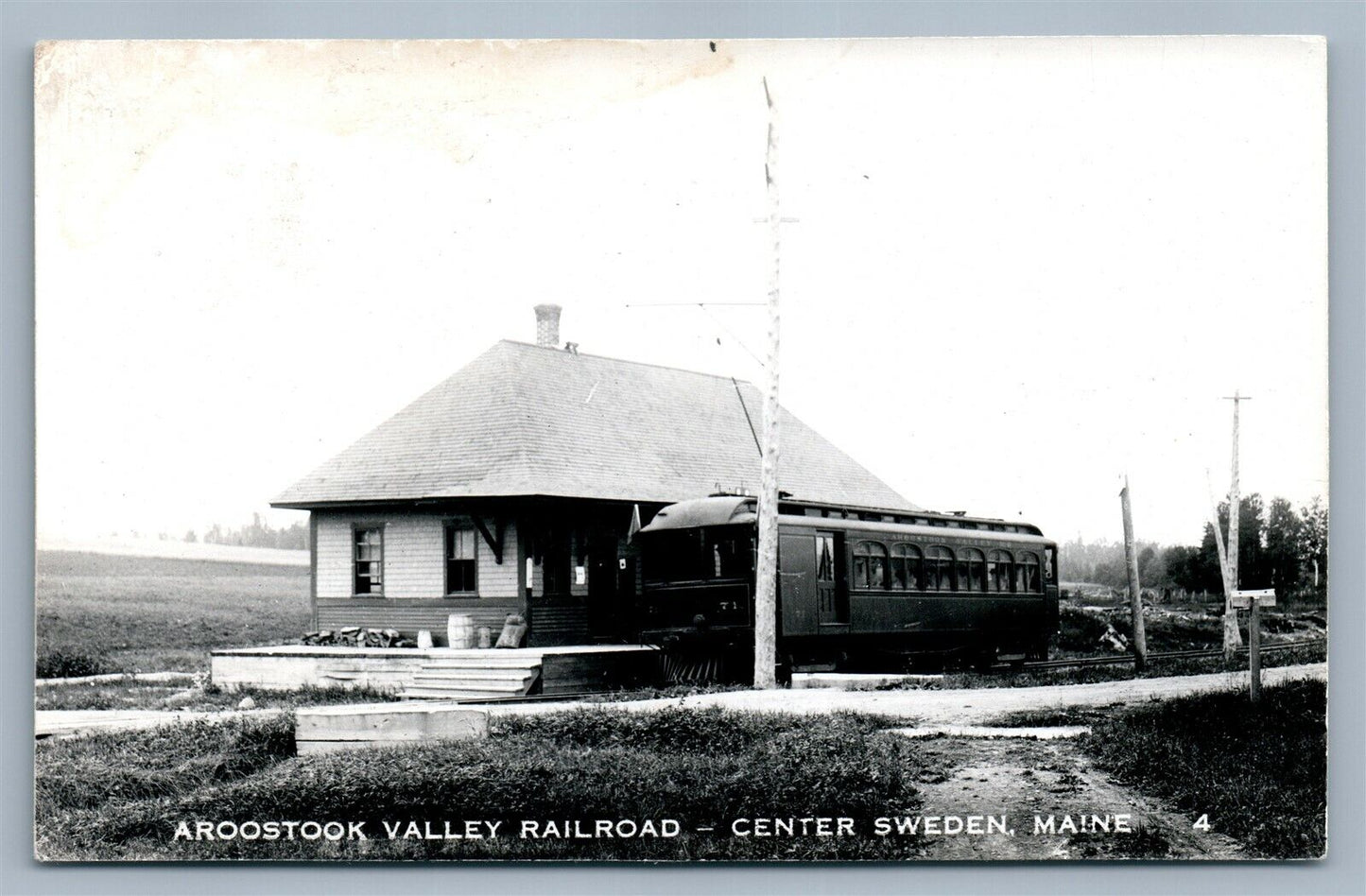 CENTER SWEDEN ME AROOSTOCK VALLEY RAILWAY DEPOT VINTAGE REAL PHOTO POSTCARD RPPC
