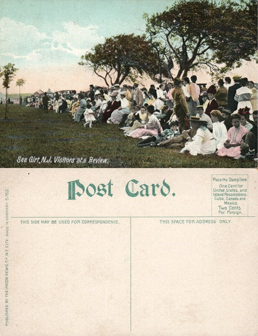 SEA GIRT CAMP N.J. VISITORS AT A REVIEW ANTIQUE POSTCARD