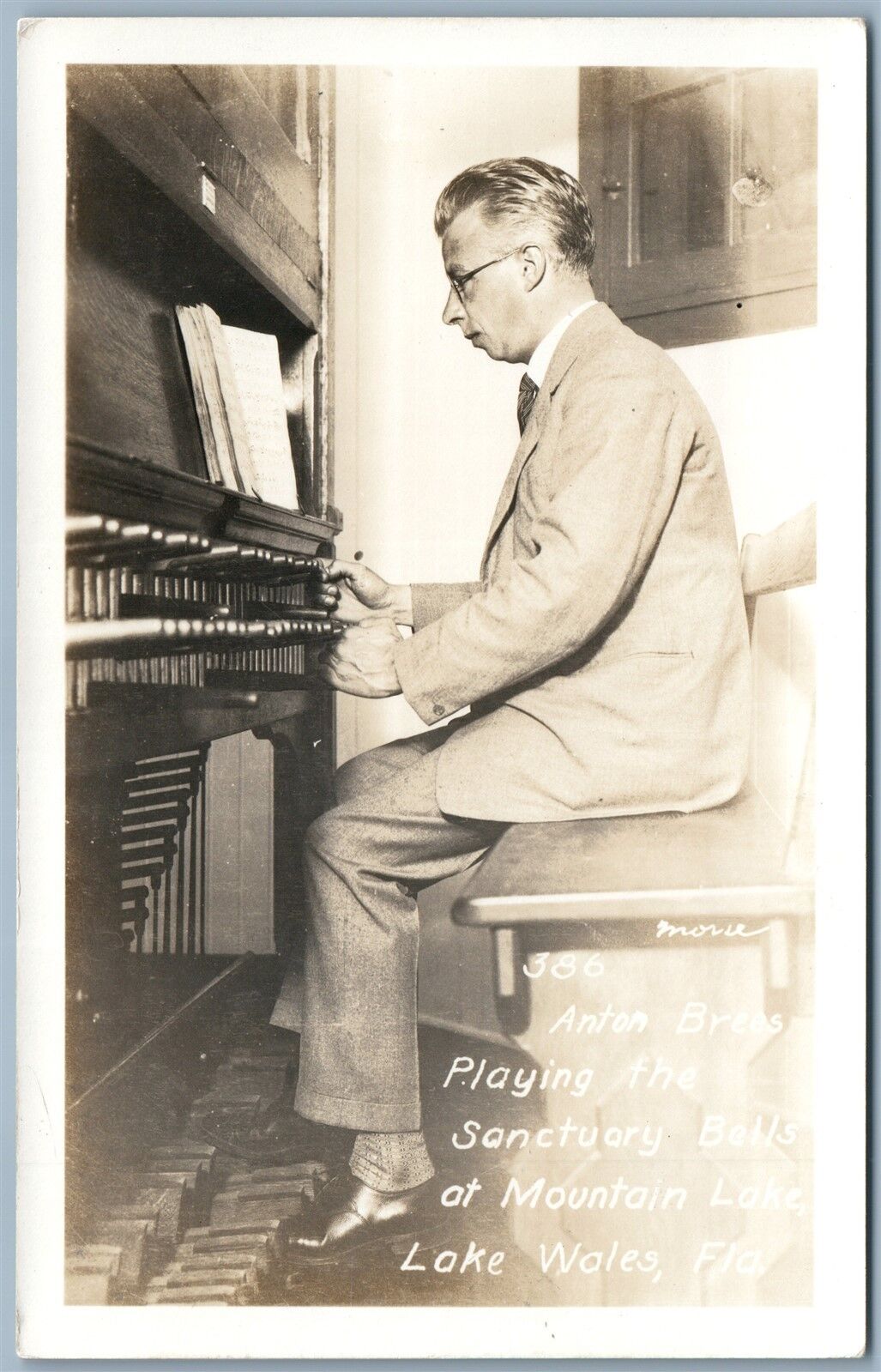 LAKE WALES FL ANTON BREES PLAYS SANCTUARY BELLS VINTAGE REAL PHOTO POSTCARD RPPC