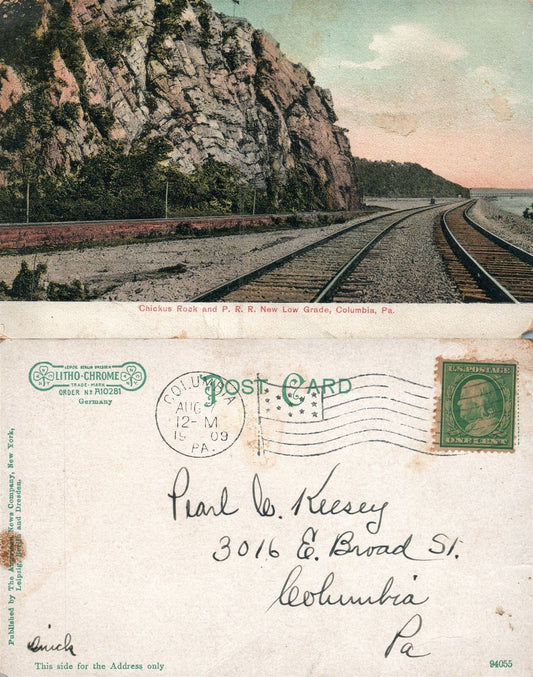 COLUMBIA PA CHICKUS ROCK & P.R.R. NEW LOW GRADE 1909 ANTIQUE POSTCARD railroad