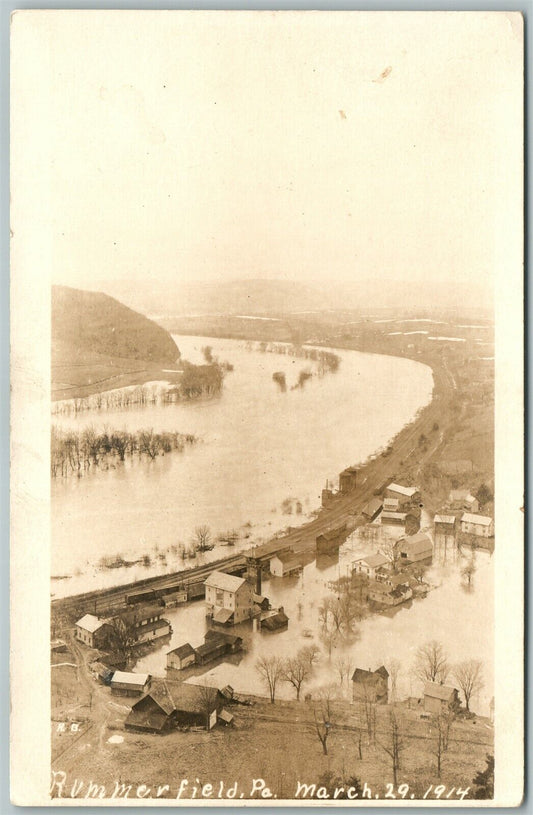 RUMMERFIELD PA 1914 FLOOD ANTIQUE REAL PHOTO POSTCARD RPPC RAILROAD STATION