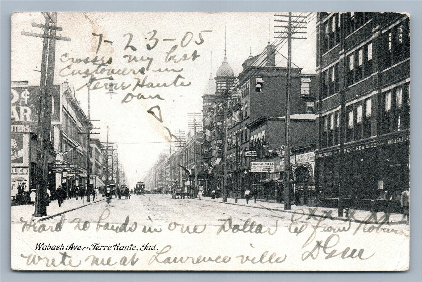 TERRE HAUTE IND WABASH AVENUE 1905 UNDIVIDED ANTIQUE POSTCARD