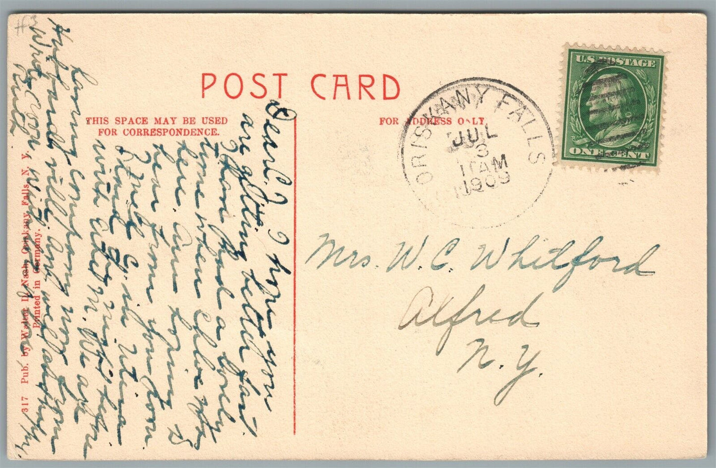 ORISKANY FALLS NY BIRDS EYE VIEW ANTIQUE POSTCARD