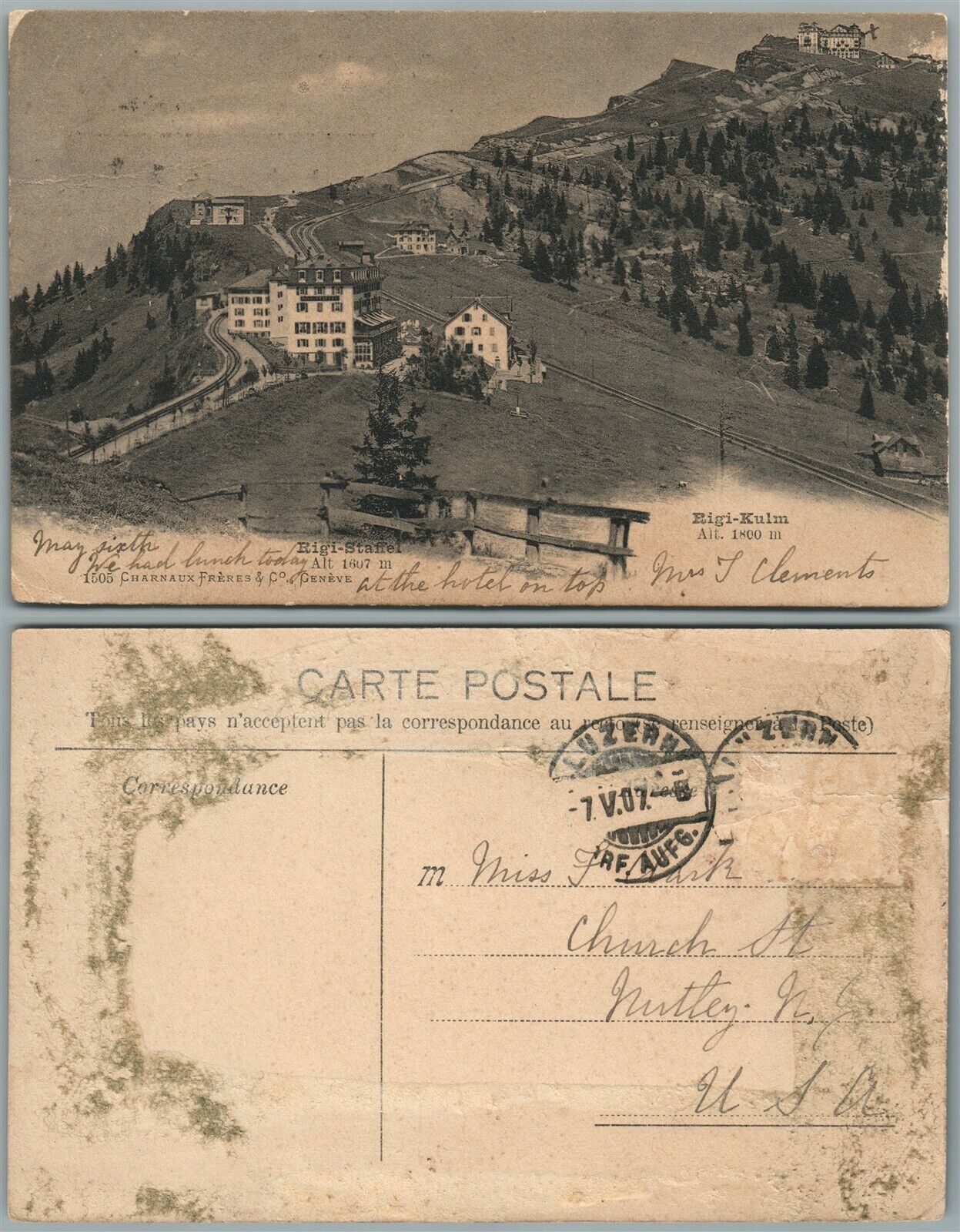 RIGI-STAFFEL RIGI-KULM SWITZERLAND 1907 ANTIQUE POSTCARD