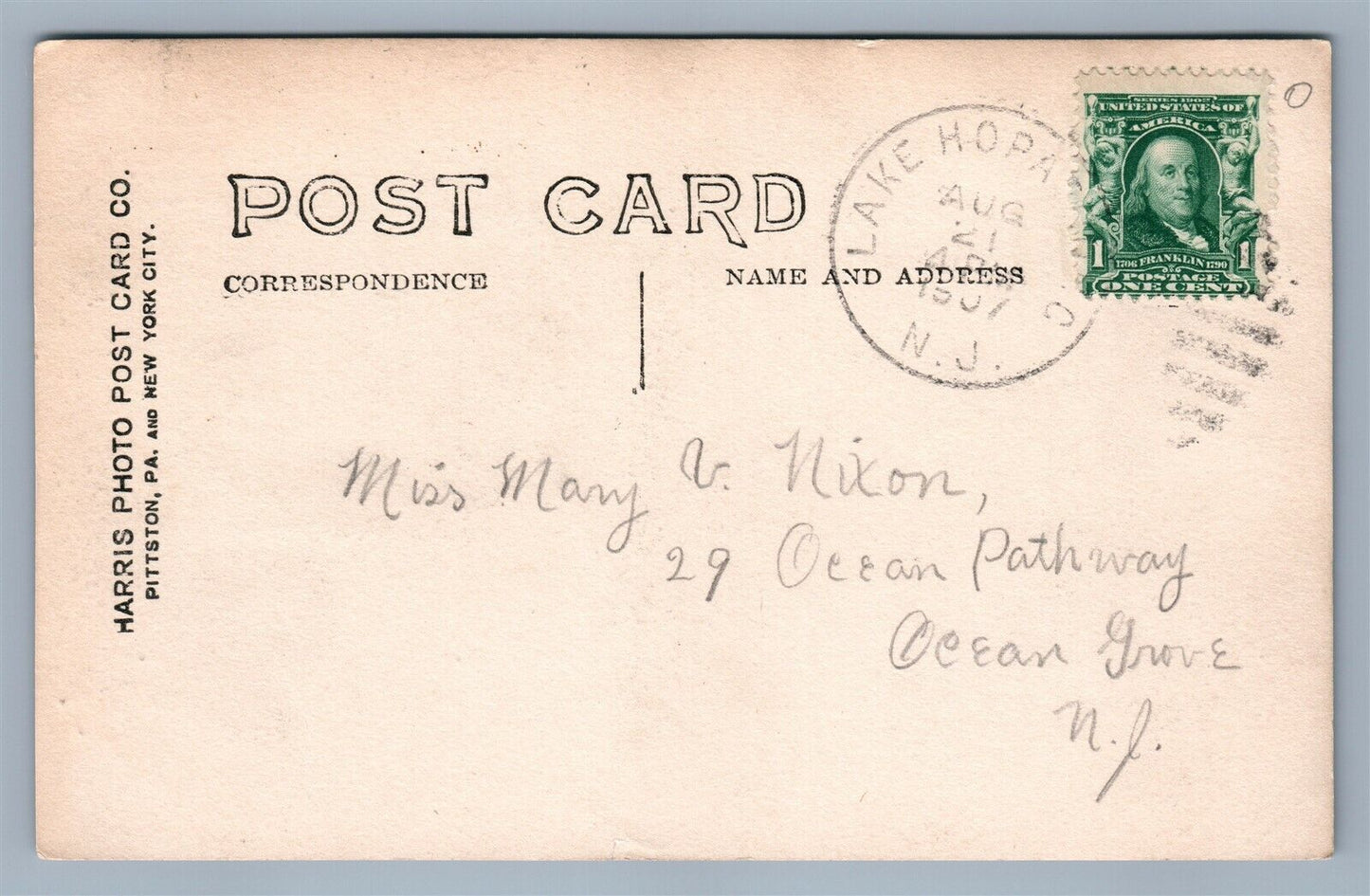 LAKE HOPARCONG NJ 1906 ANTIQUE REAL PHOTO POSTCARD RPPC