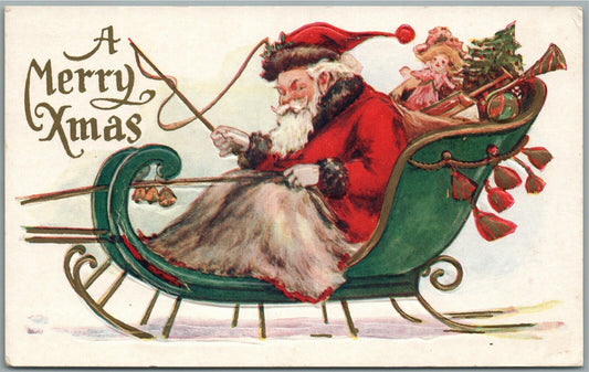 SANTA MERRY CHRISTMAS EMBOSSED ANTIQUE POSTCARD