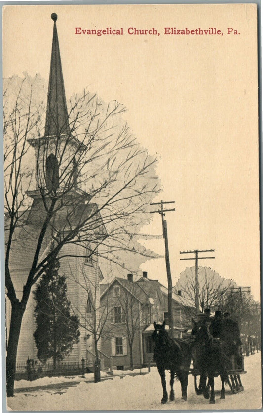 ELIZABETHVILLE PA EVANGELICAL CHURCH ANTIQUE POSTCARD