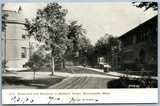 MINNEAPOLIS MN BOULEVARD & ENTRANCE TO SOLDIERS HOME ANTIQUE POSTCARD