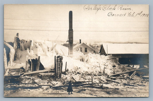 PERLEY'S BLOCK RUINS AFTER FIRE ANTIQUE REAL PHOTO POSTCARD RPPC