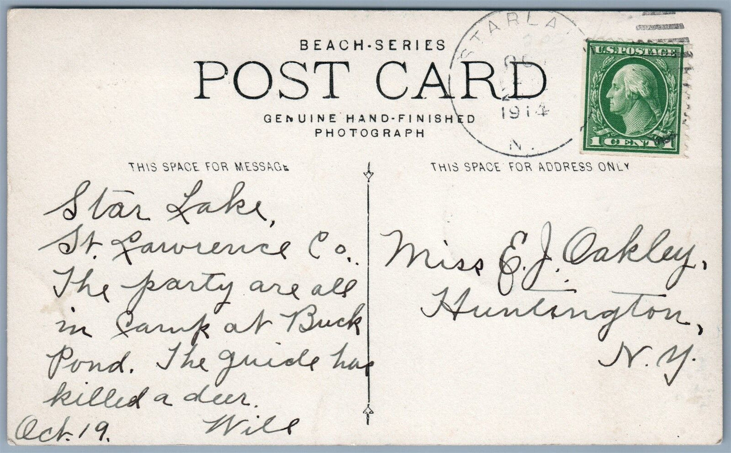 STAR LAKE NY VIEWS FISHING 1914 ANTIQUE REAL PHOTO POSTCARD RPPC by H.M.BEACH
