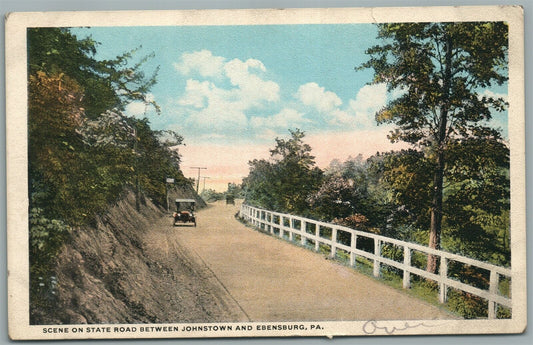 EBENSBURG & JOHNSTOWN PA STATE ROAD ANTIQUE POSTCARD