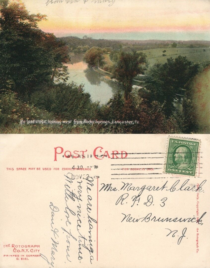 LANCASTER PA CONESTOGA FROM ROCKY SPRINGS ANTIQUE 1909 POSTCARD