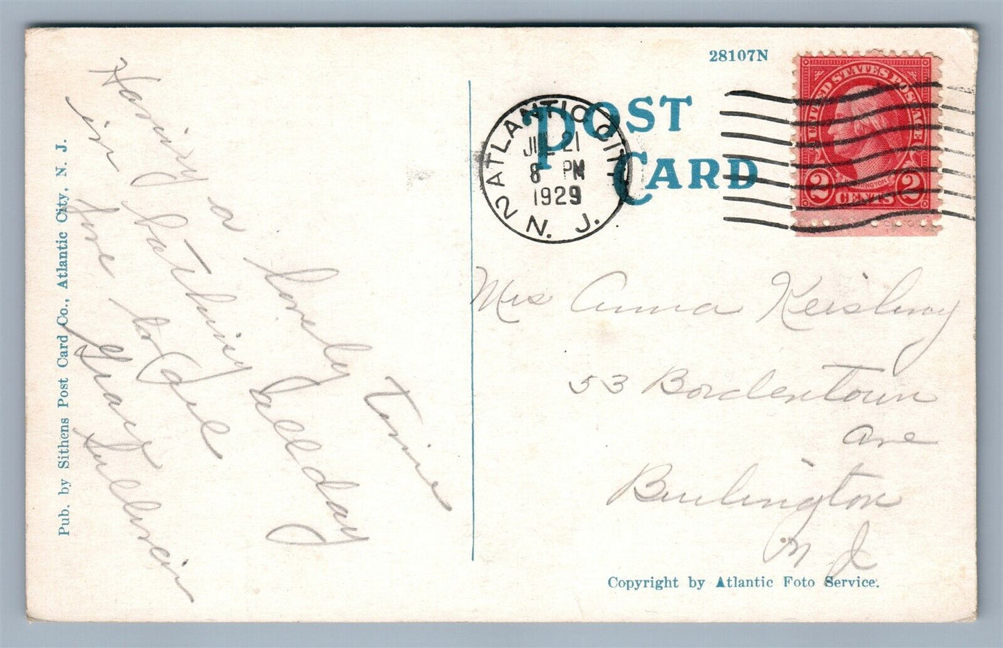 ATLANTIC CITY NJ SOUTH CAROLINA AVENUE & BEACH ANTIQUE POSTCARD