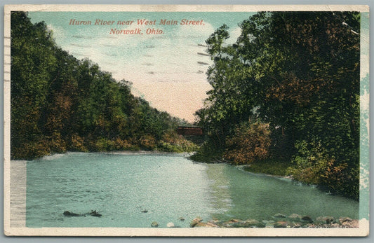 NORWALK OH HURON RIVER NEAR WEST MAIN STREET ANTIQUE POSTCARD