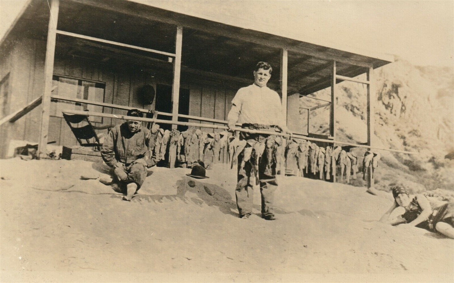 FISHERMEN w/ CATCH ANTIQUE REAL PHOTO POSTCARD RPPC