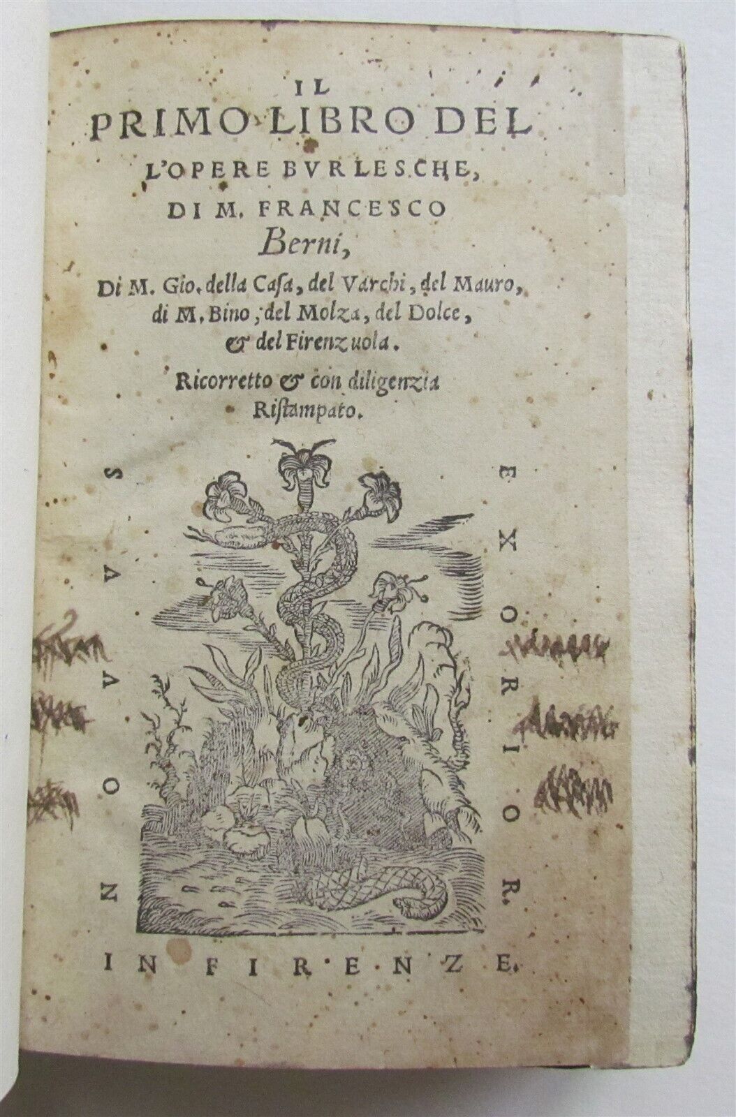 1548 BURLESQUE POETRY by Francesco Berni antique LIBRO DEL L'OPERE BURLESCHE