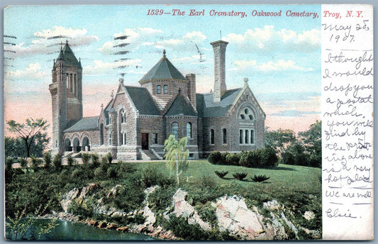 TROY NY OAKWOOD CEMETERY & EARL CREMATORY 1907 UNDIVIDED ANTIQUE POSTCARD