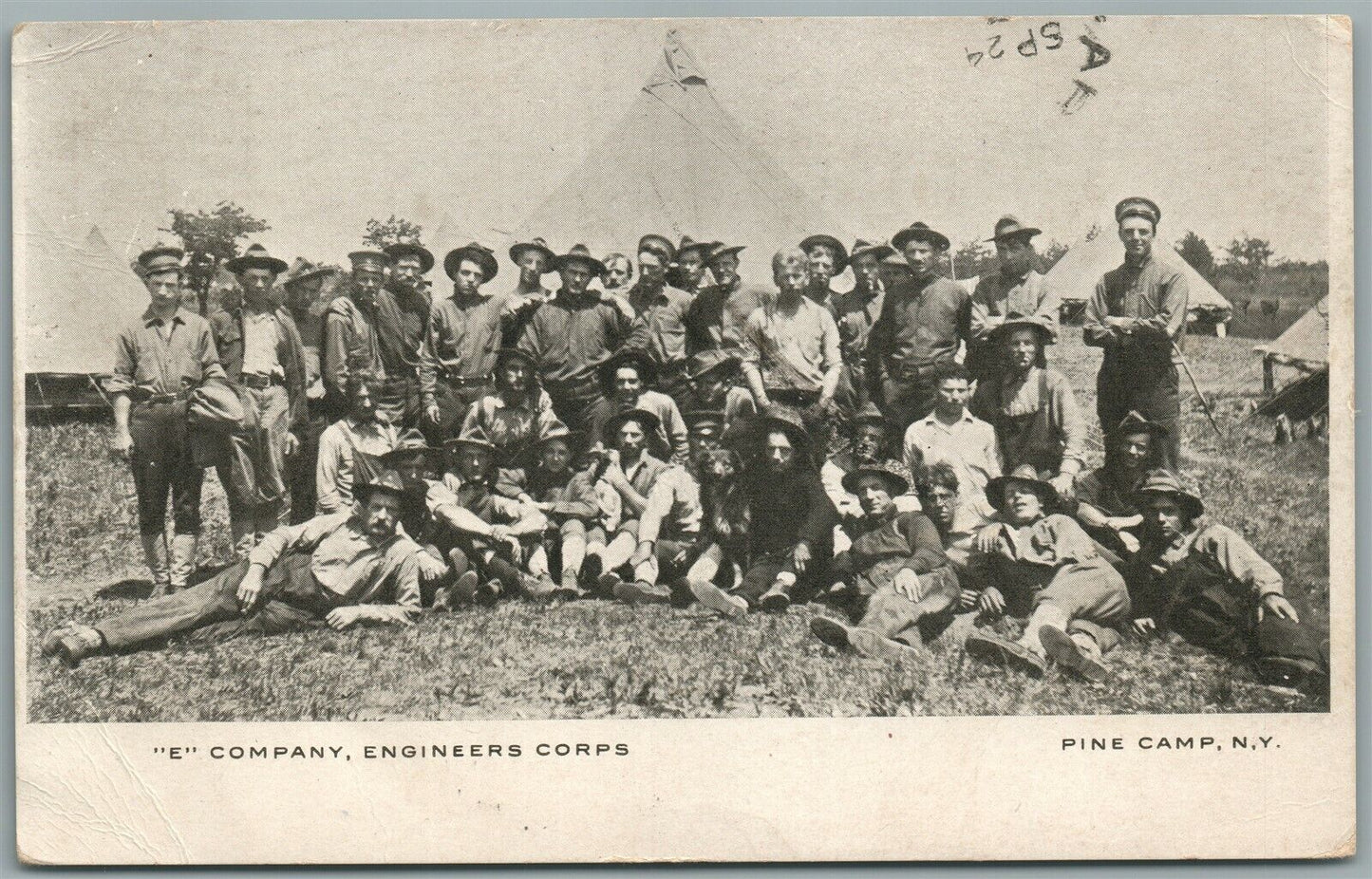 PINE CAMP NY E COMPANY ENGINEERS CORPS ANTIQUE POSTCARD