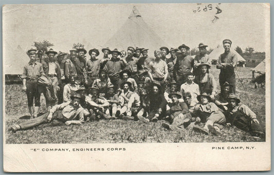 PINE CAMP NY E COMPANY ENGINEERS CORPS ANTIQUE POSTCARD
