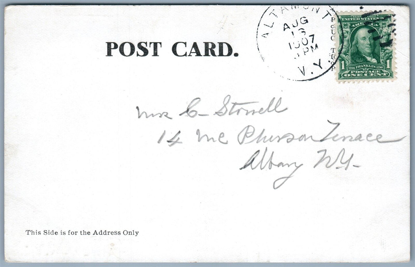 EAST BERGE NY 1907 UNDIVIDED ANTIQUE POSTCARD