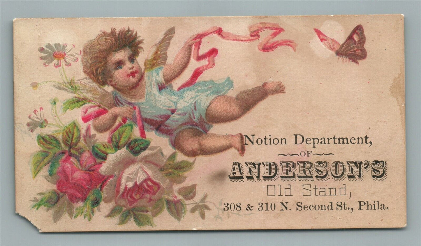 PHILADELPHIA PA ANDERSON'S OLD STAND ADVERTISING ANTIQUE TRADE CARD