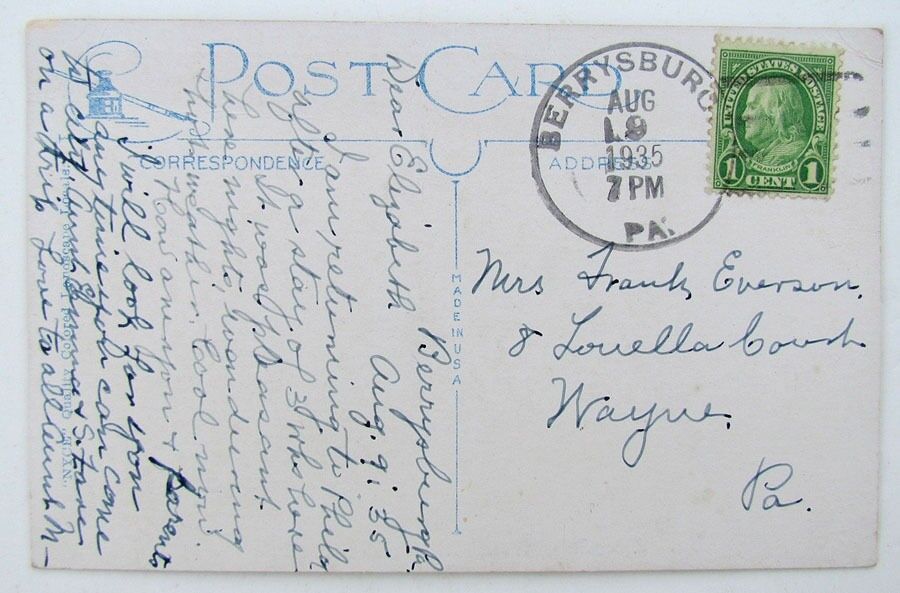 VINTAGE POSTCARD GREETINGS FROM BERRYSBURG PA