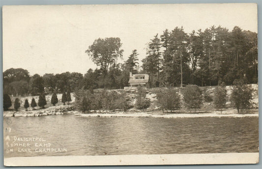 LAKE CHAMPLAIN NY SUMMER CAMP ANTIQUE REAL PHOTO POSTCARD RPPC
