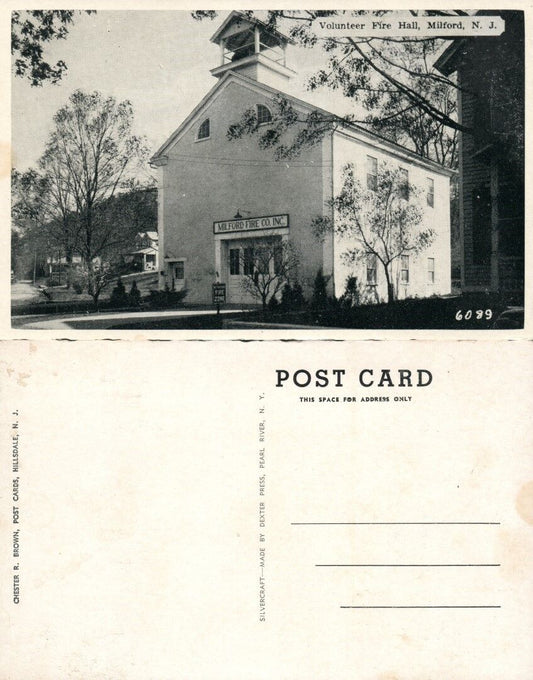 MILFORD N.J. VOLUNTEER FIRE HALL VINTAGE POSTCARD