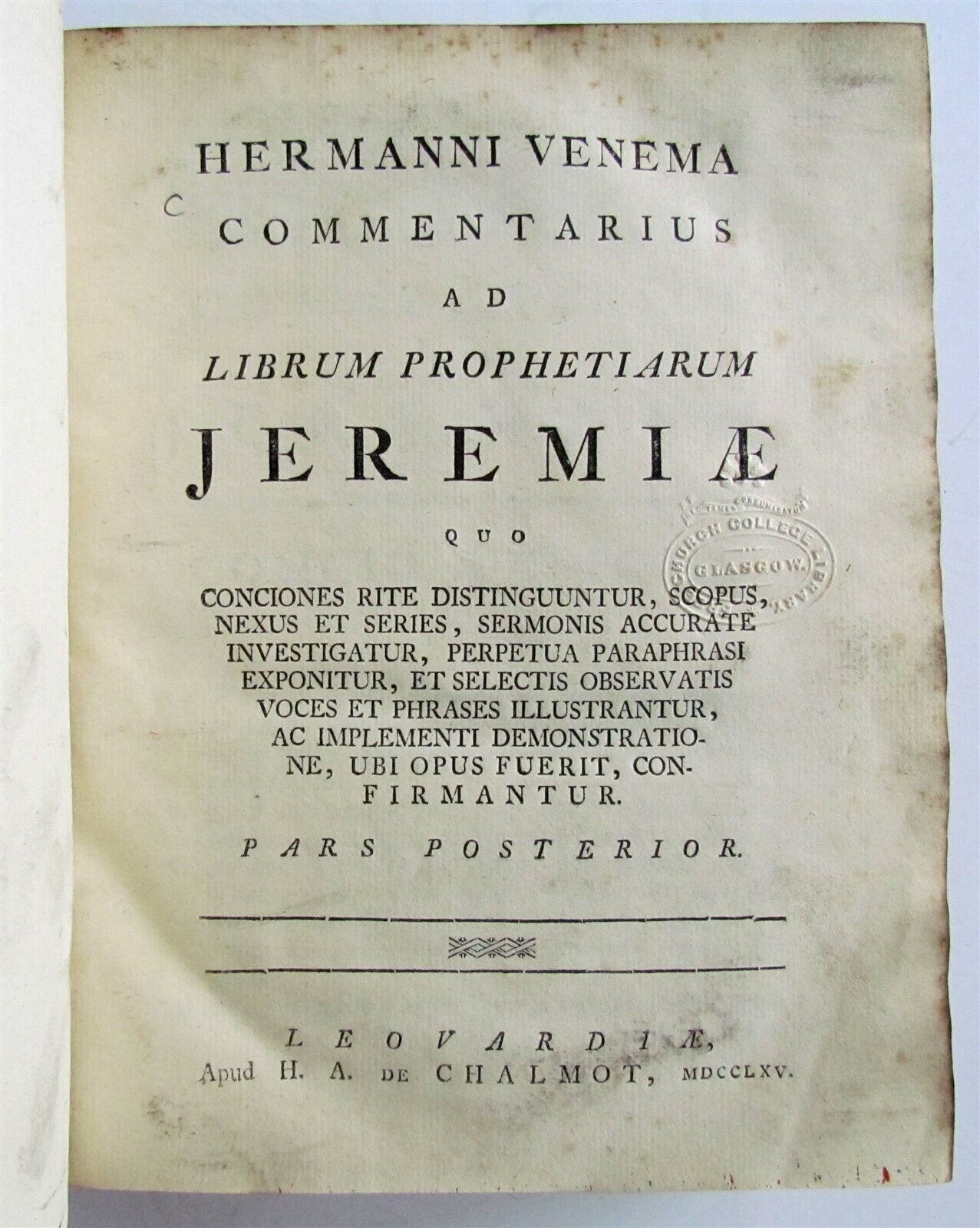 1765 Commentary on Prophet Jeremia by HERMAN VENEMA antique VELLUM BINDING v.II