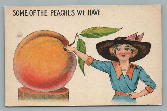 EXAGGERATED PEACHES ANTIQUE POSTCARD