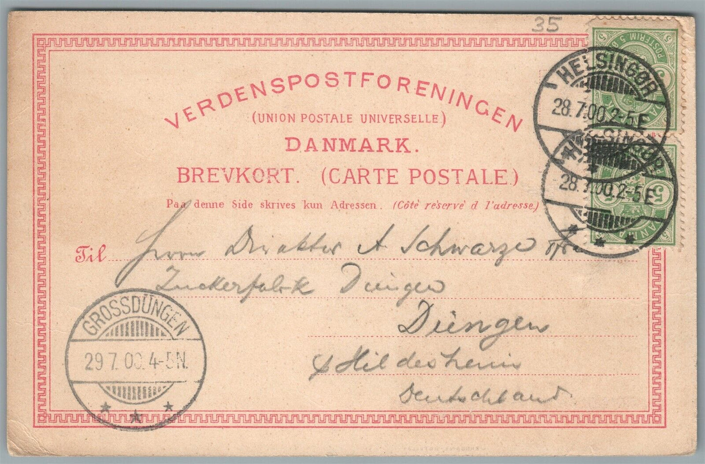 DENMARK HILSEN FRA HELSINGOR ANTIQUE POSTCARD w/ STAMP