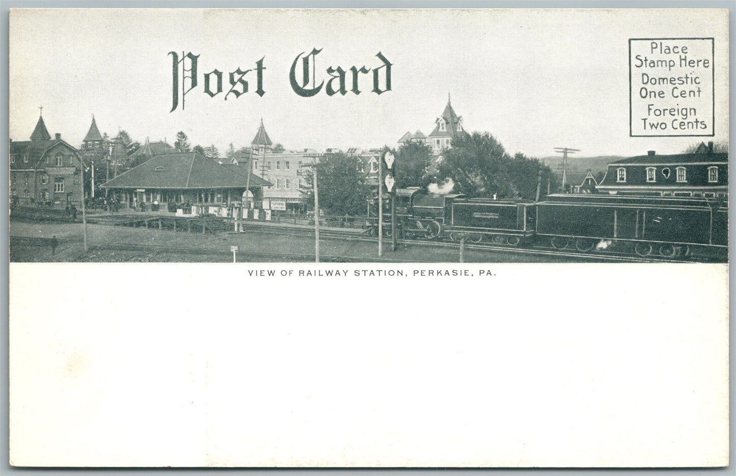 PERKASIE BUCKS CO PA MENLO PARK RAILWAY STATION ANTIQUE DOUBLE SIDED POSTCARD