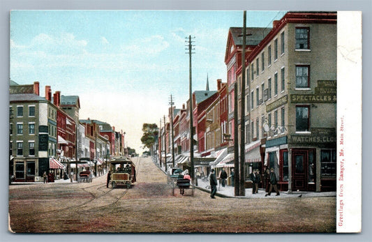 BANGOR ME MAIN STREET UNDIVIDED ANTIQUE POSTCARD