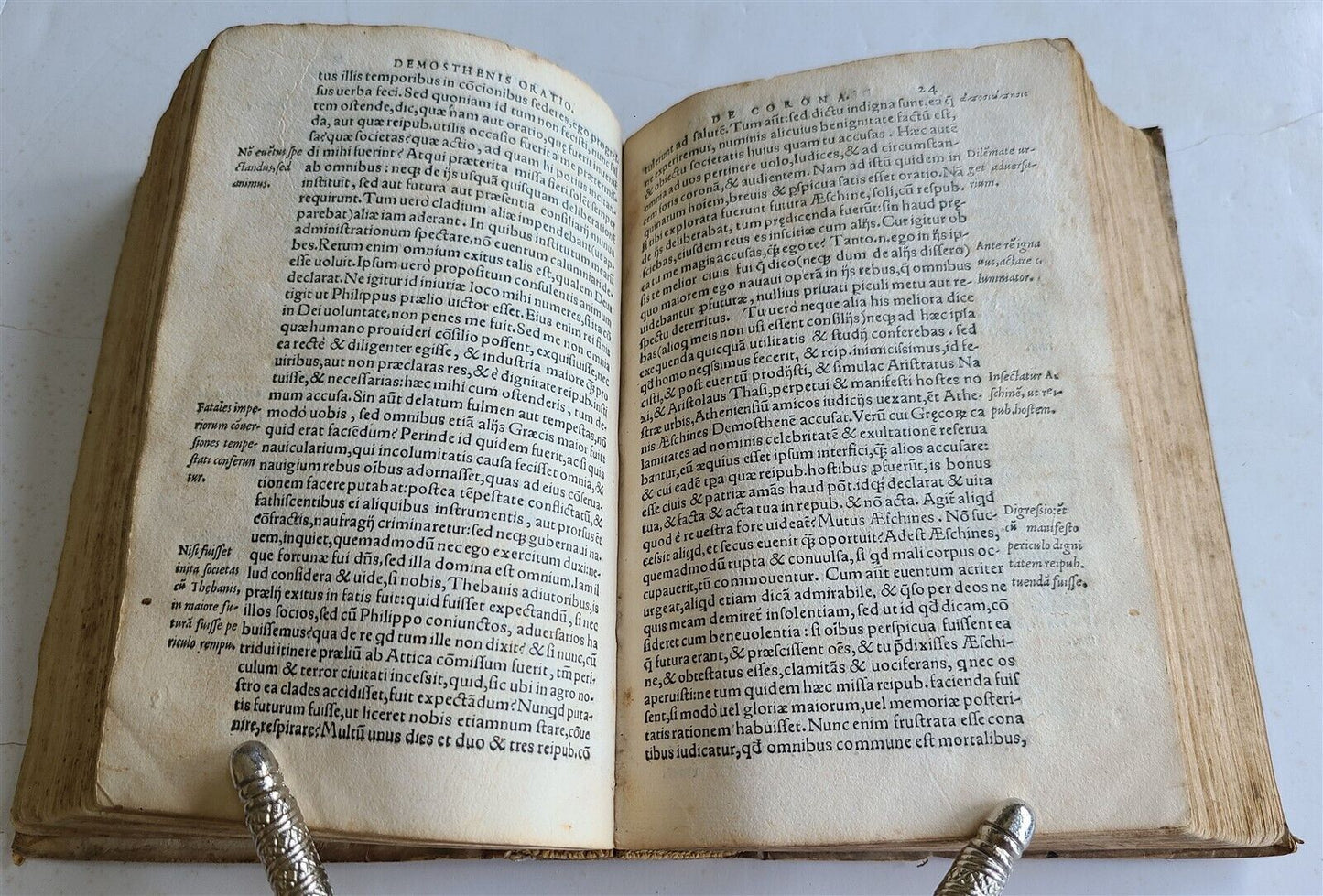 1550 POLITICAL SPEECHES by DEMOSTHENES antique VELLUM BOUND rare