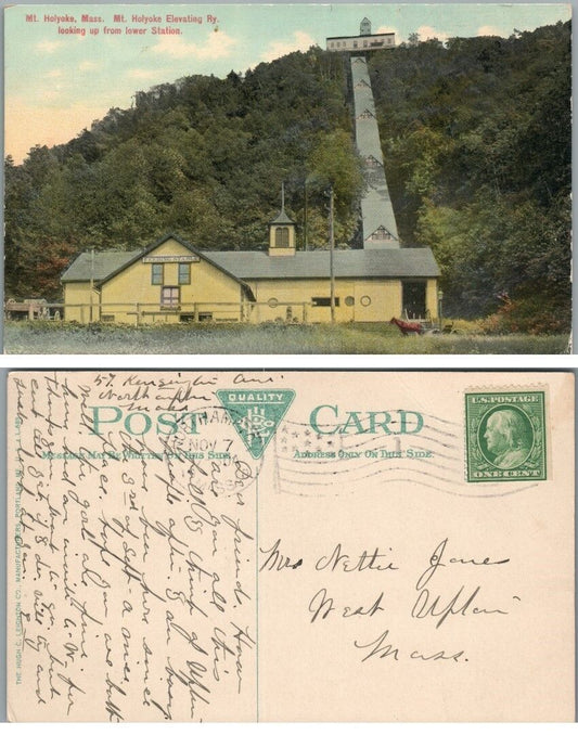 MT.HOLYOKE MA ELEVATING RAILROAD LOWER STATION FEEDING STABLE ANTIQUE POSTCARD