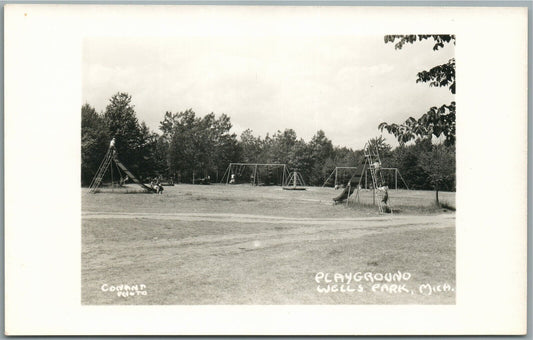 WELLS PARK MI PLAYGROUND VINTAGE REAL PHOTO POSTCARD RPPC